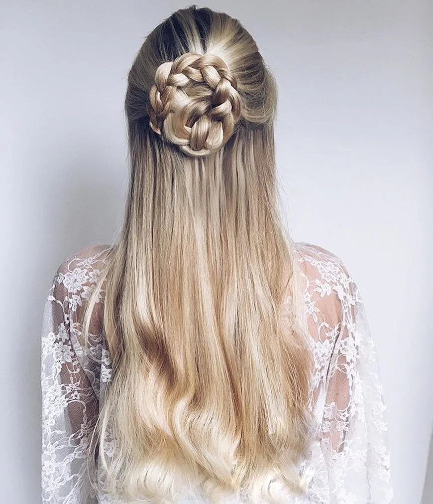 half up braided bun