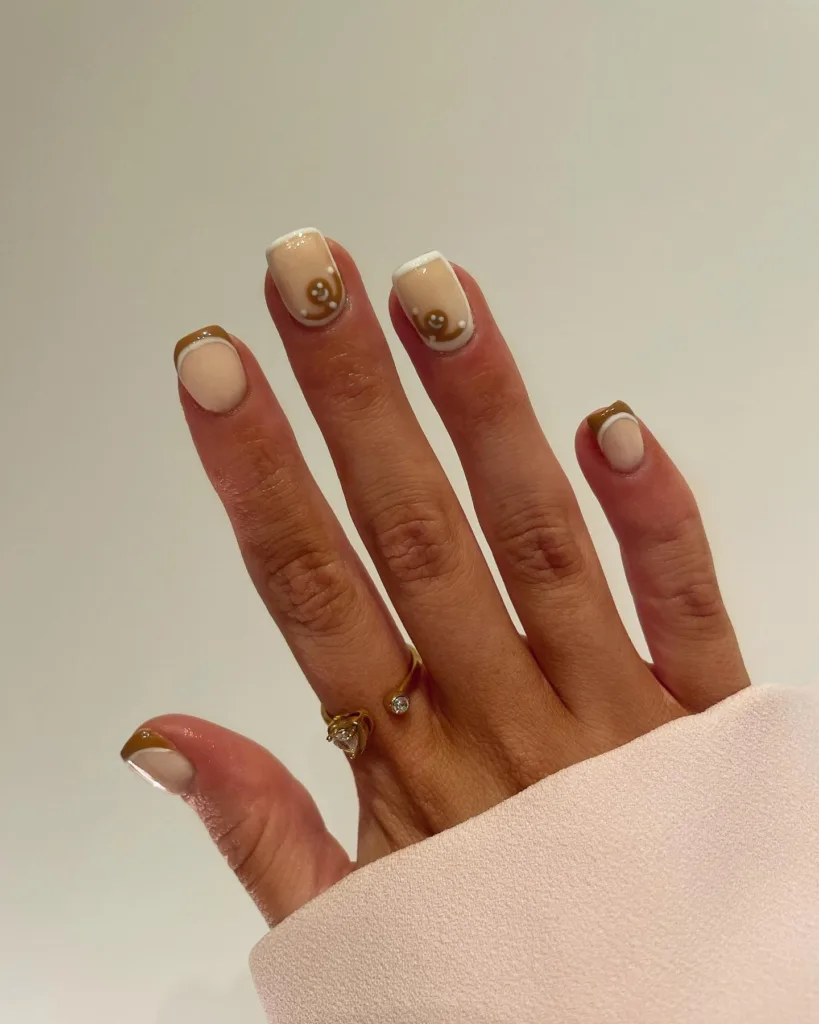 minimalist gingerbread gel nails