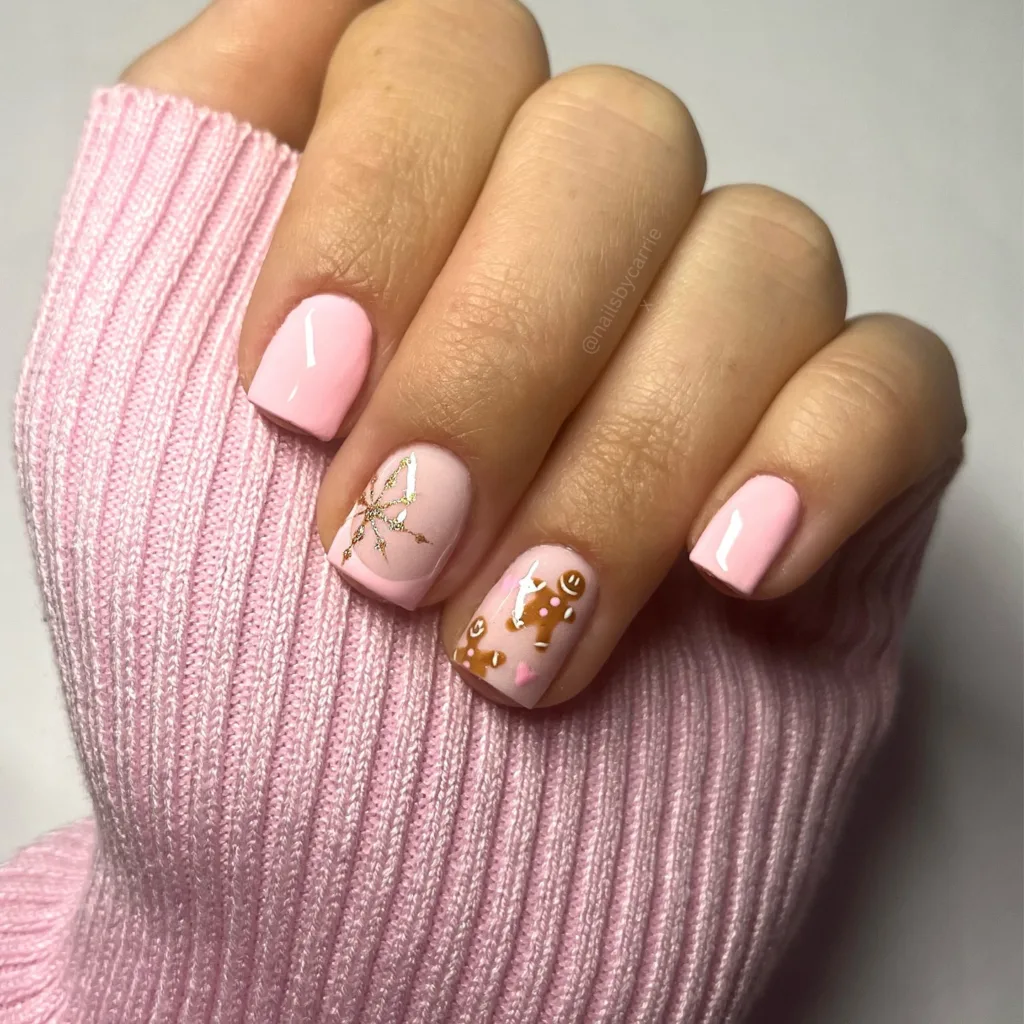 pink gingerbread nail art