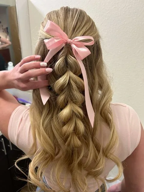 pull-through half-up with ribbon bow