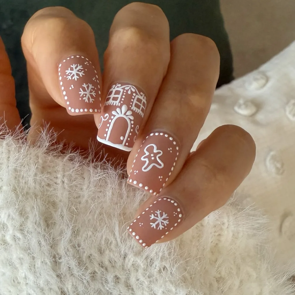 short gingerbread inspired nails
