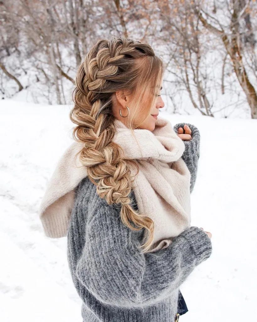 winter side French braid with volume