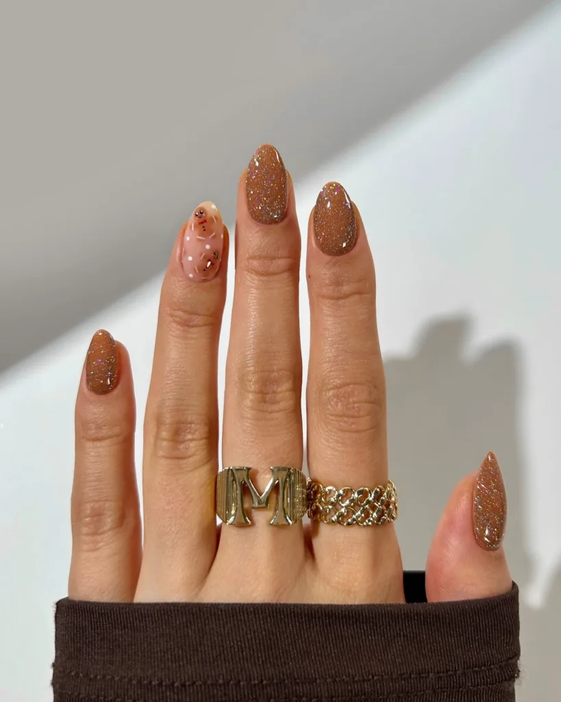 sparkly gingerbread nails