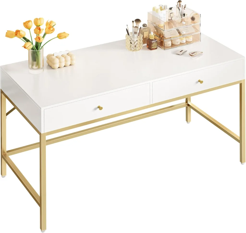 white and gold desk