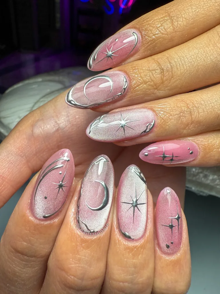 celestial cat eye nail art