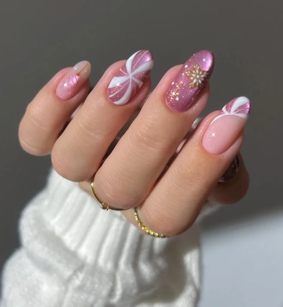 glassy pink peppermint nails
