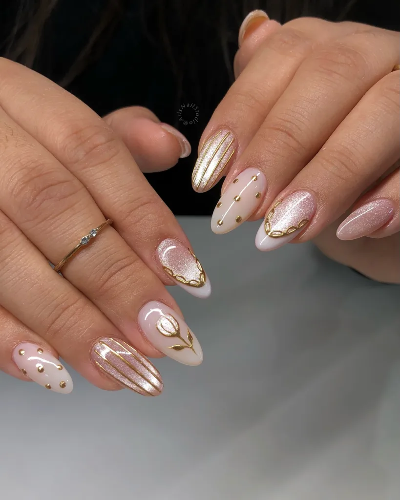 gold accent cat eye nails