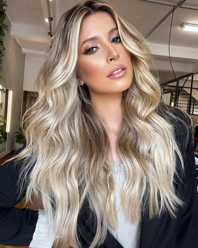 icy blonde balayage hair color