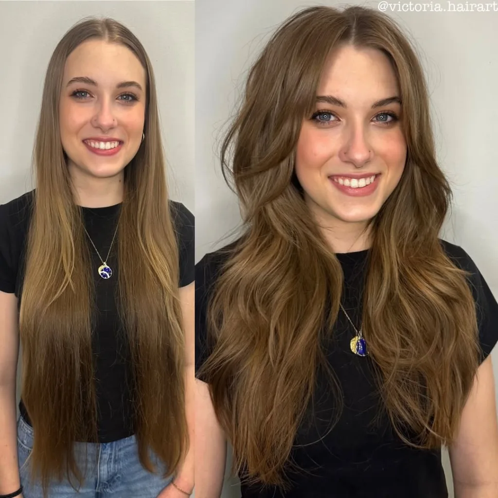 long wolf haircut with curtain bangs