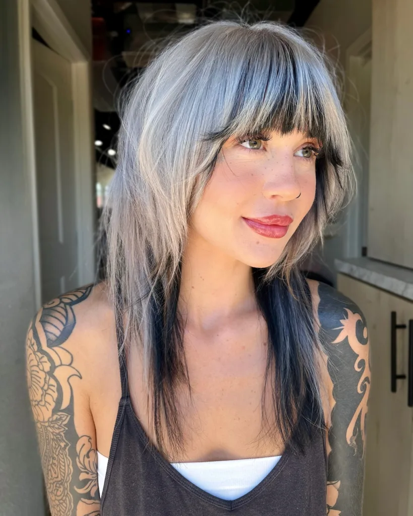 silver and black layered wolf cut with full bangs