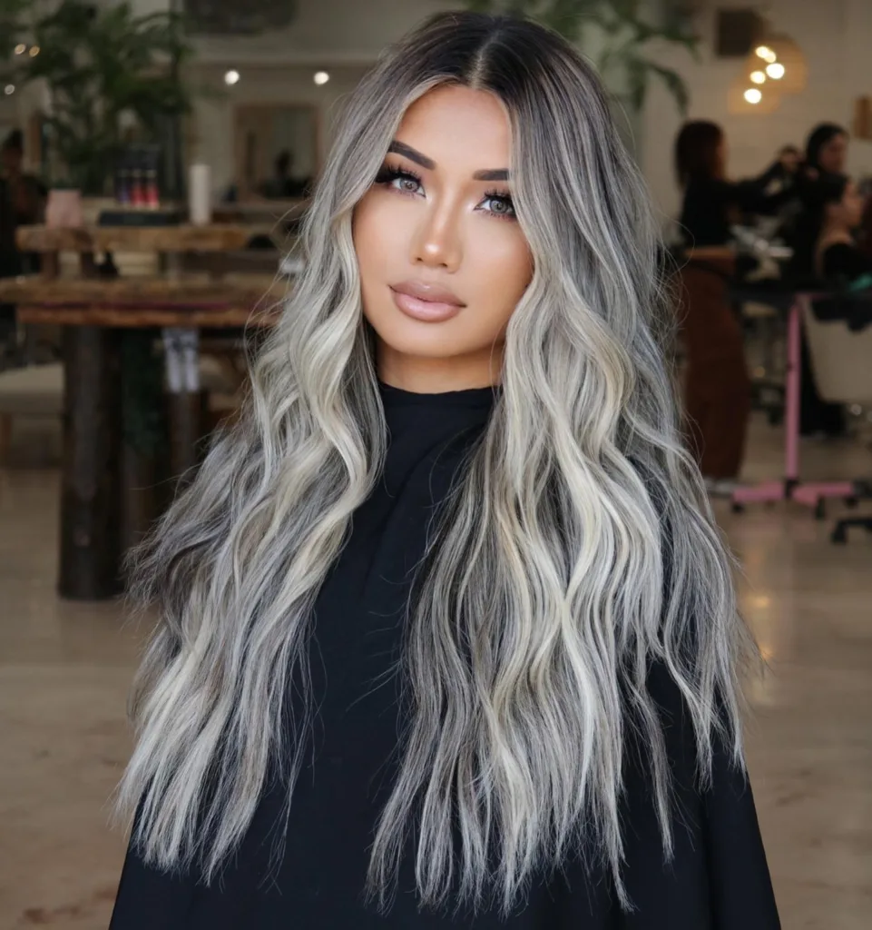smoky silver balayage color