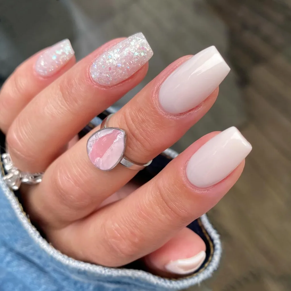milky white sparkly nails
