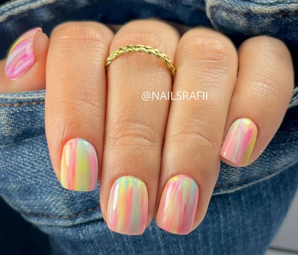 rainbow watercolor nails