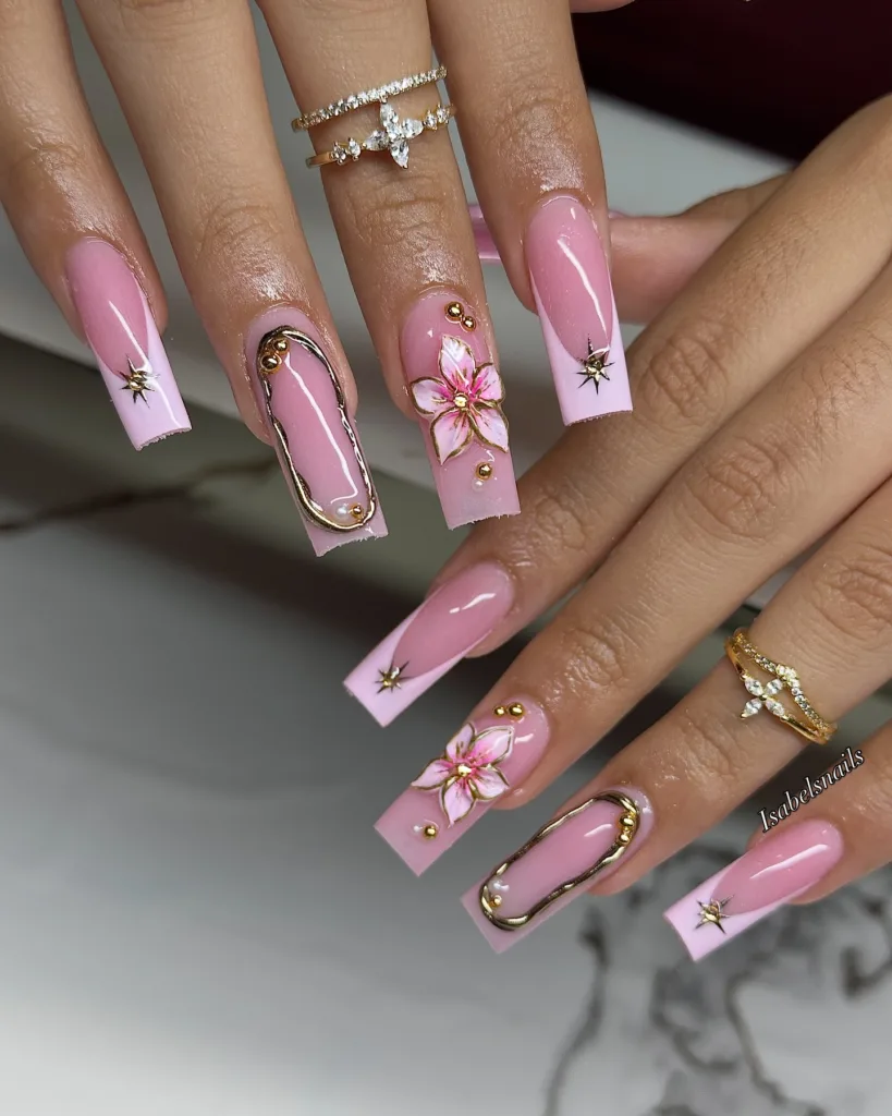 square pink nail art