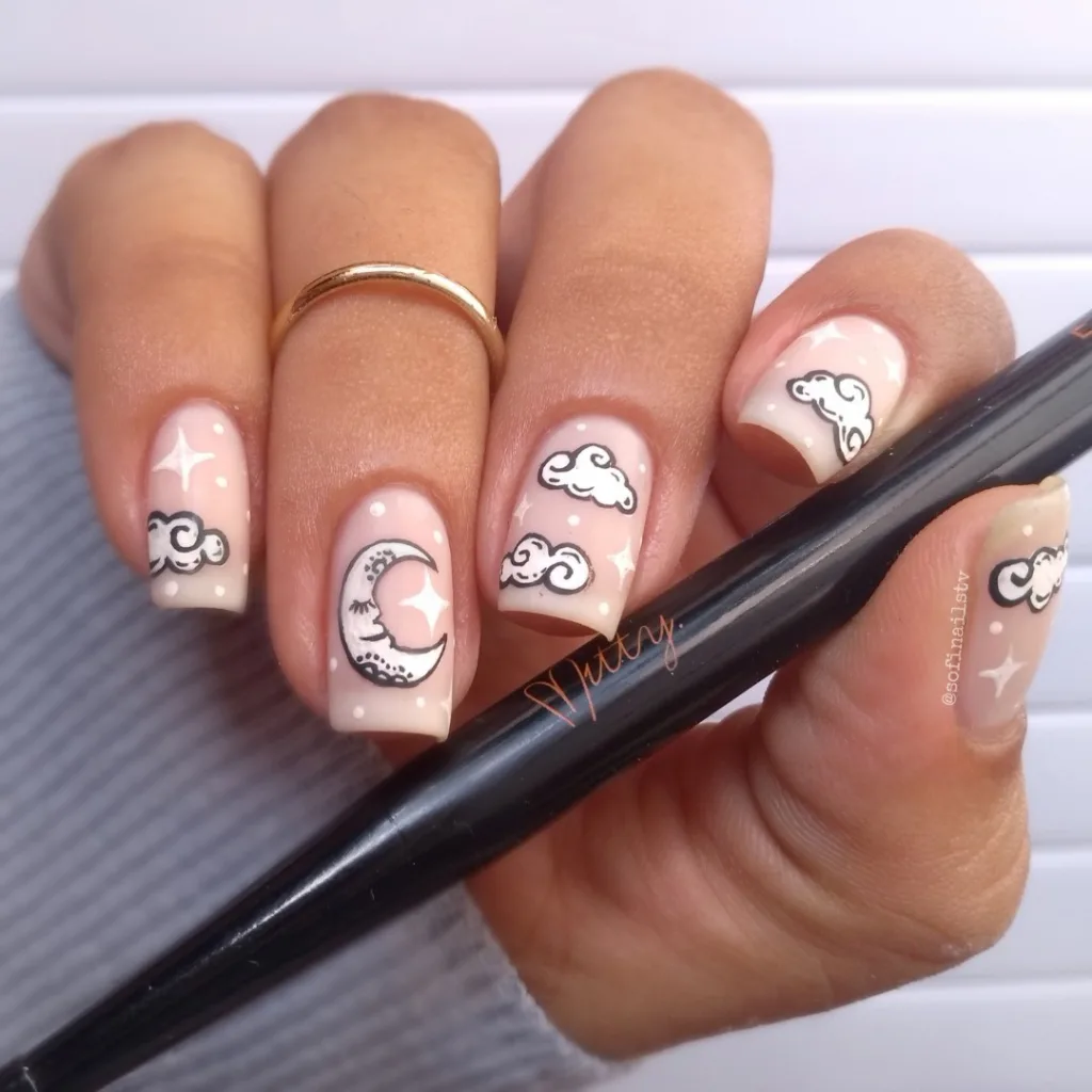 moon & cloud nail ideas