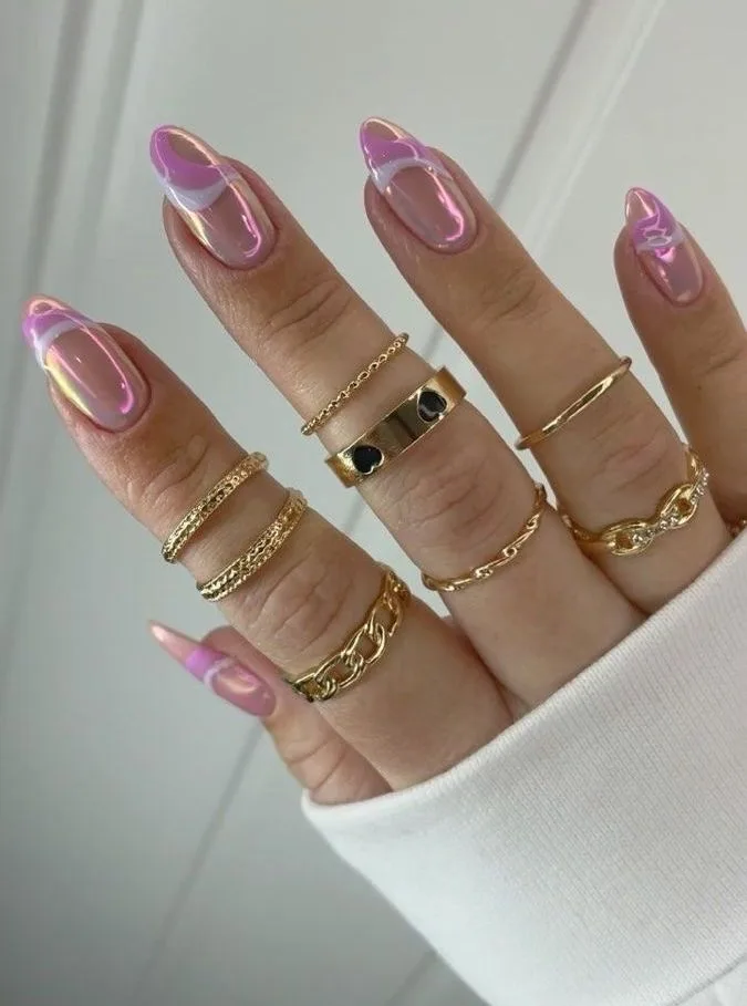 pink chrome swirl nails