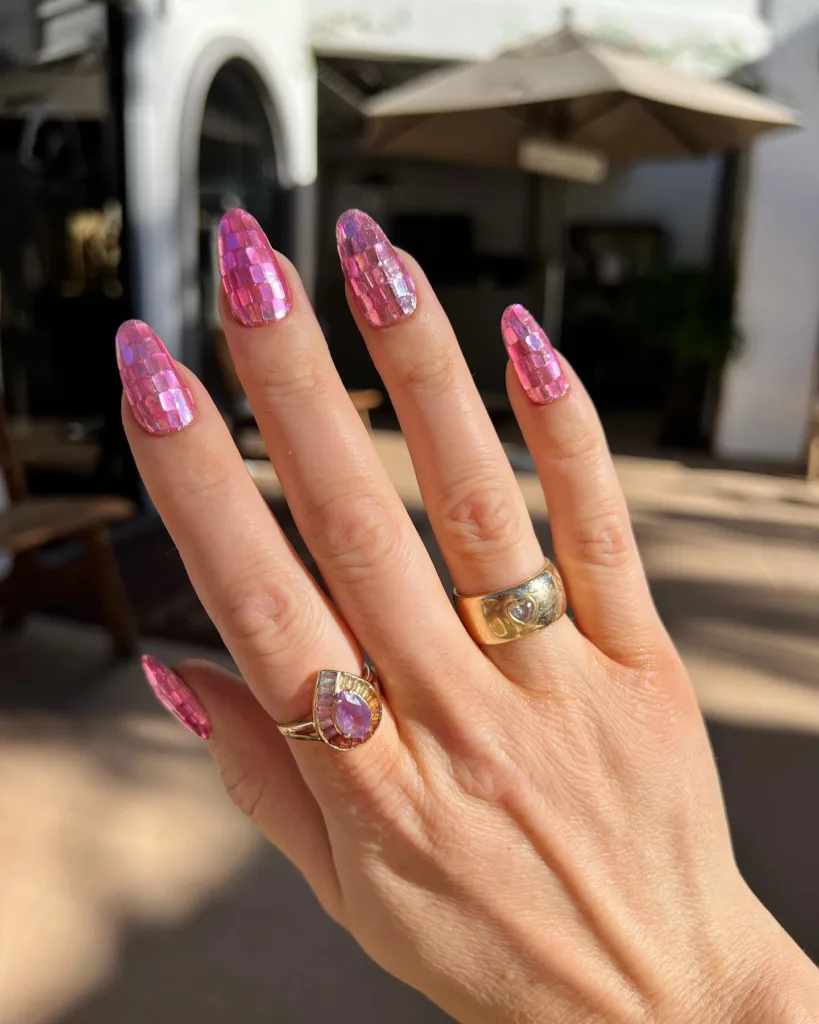 pink disco ball nails