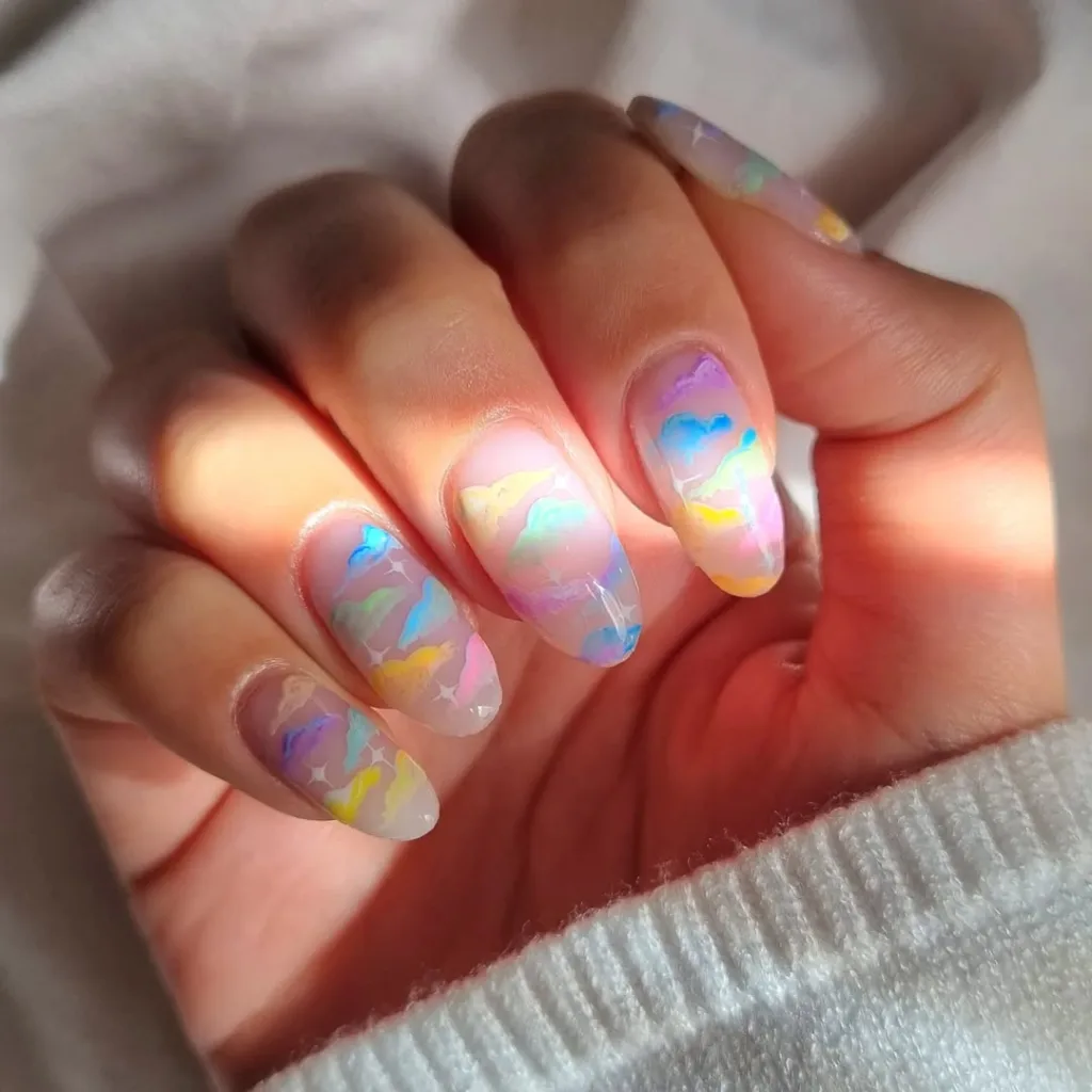 rainbow cloud nails