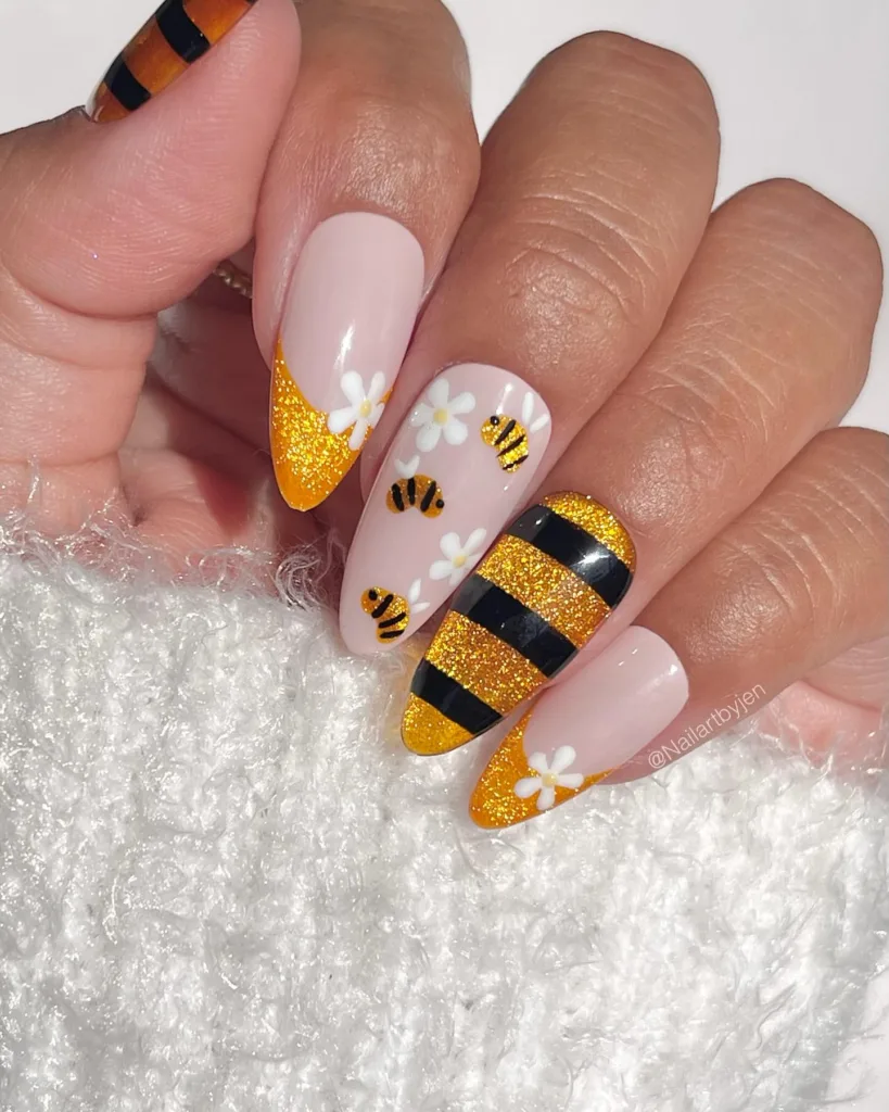 sparkly bee nails