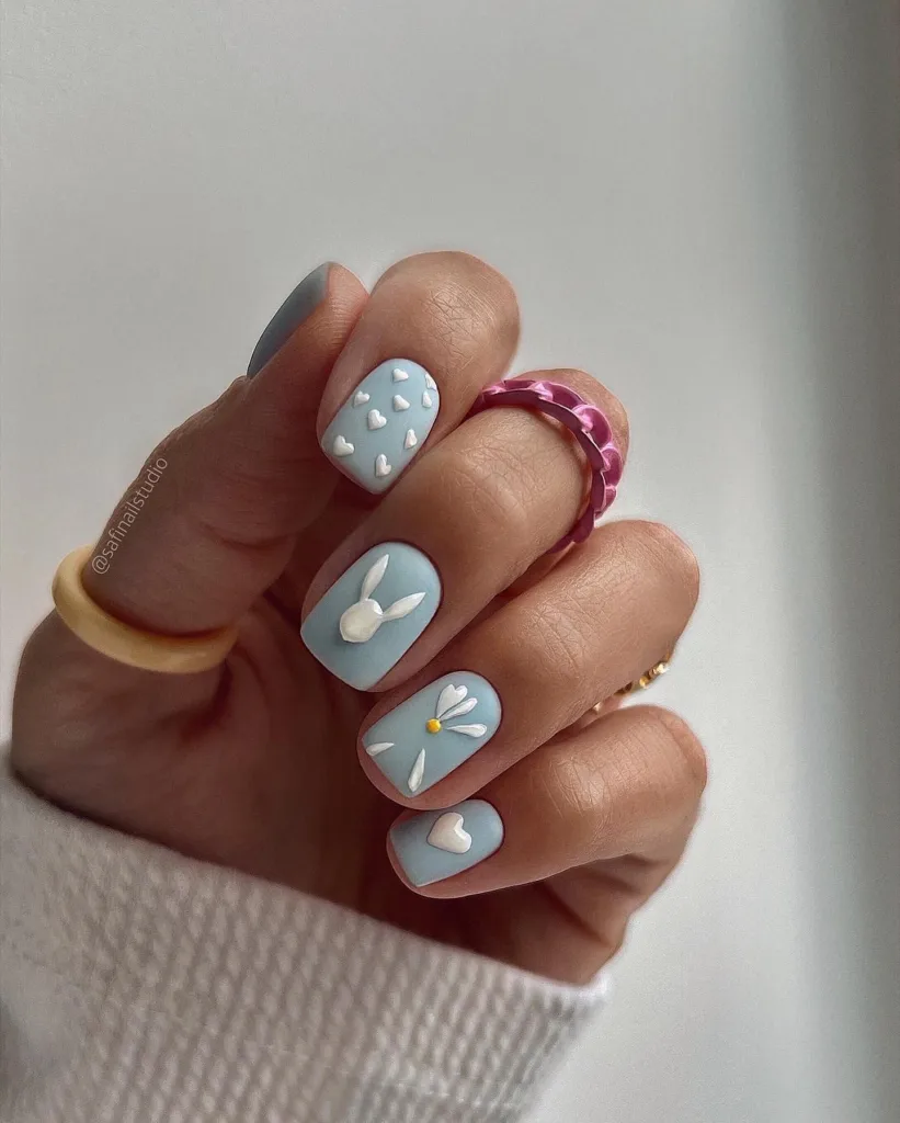 blue bunny daisy nails