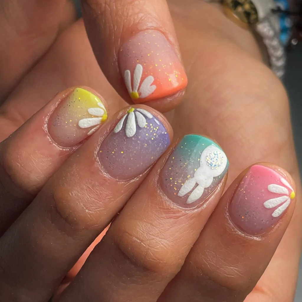 rainbow bunny nails