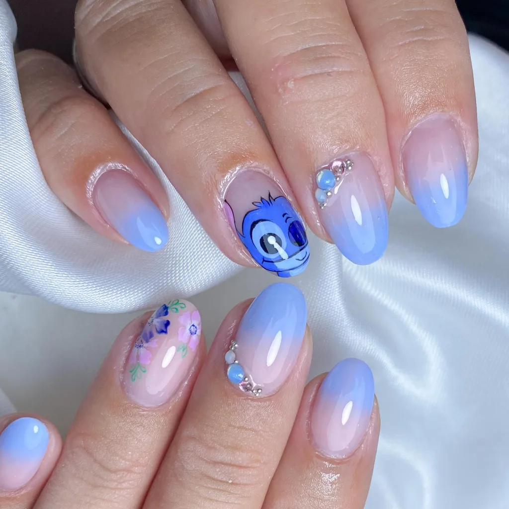 blue ombre stitch nails