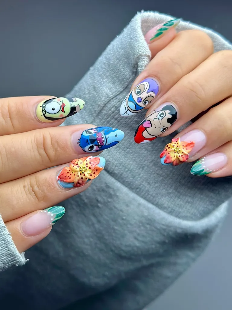 disney character floral nails