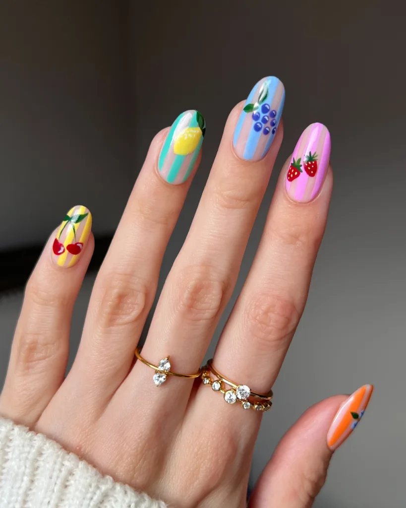 fruit & stripes nails