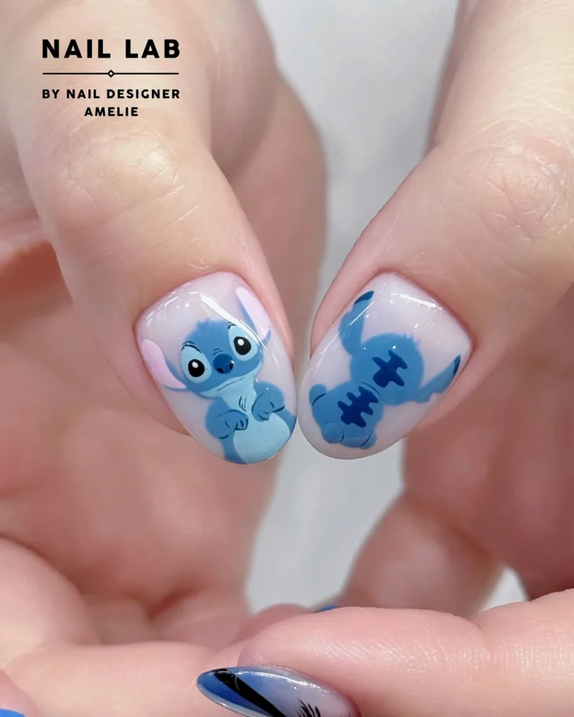 short stitch character accent nails