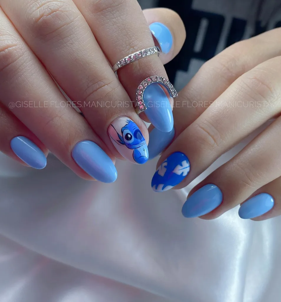 soft blue stitch accent nails