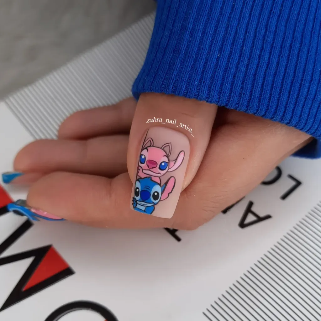 stitch and angel stacked character nails