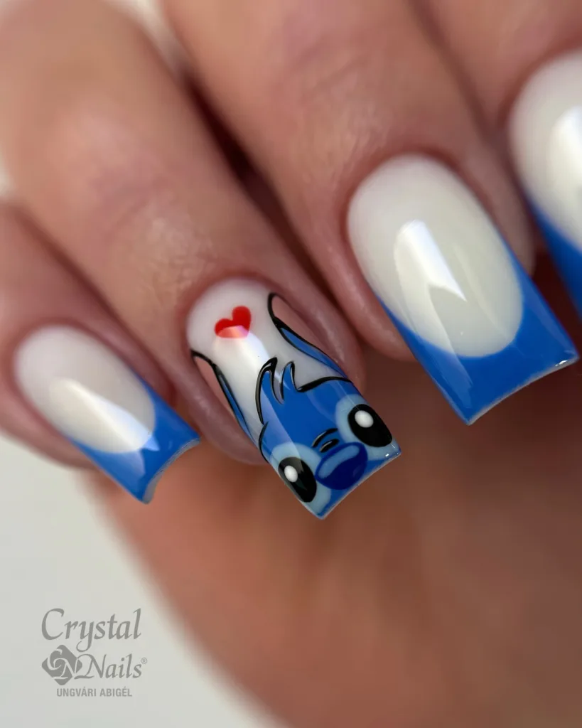 stitch heart french tip nails