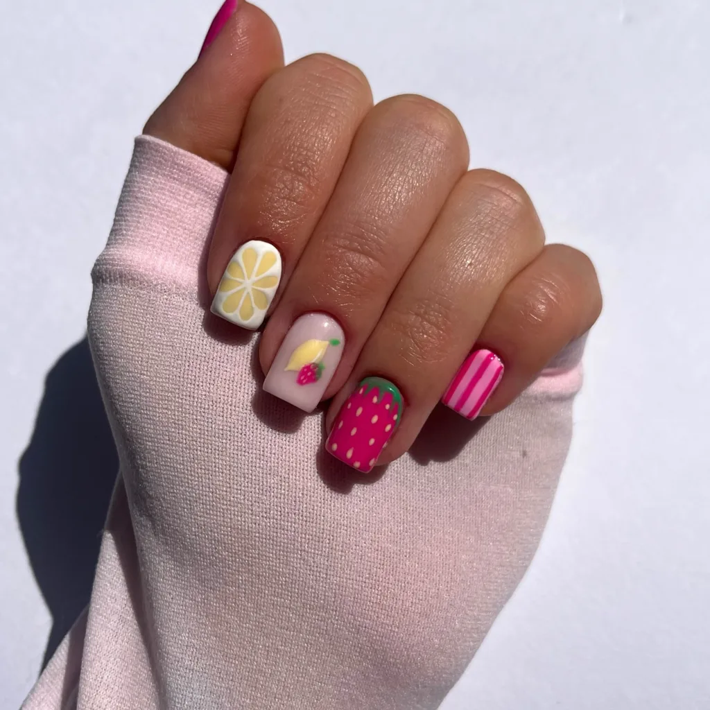 strawberry lemonade nails