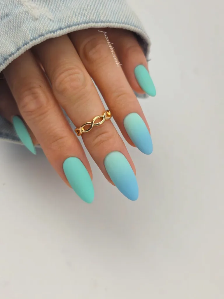 blue green ombre almond nails