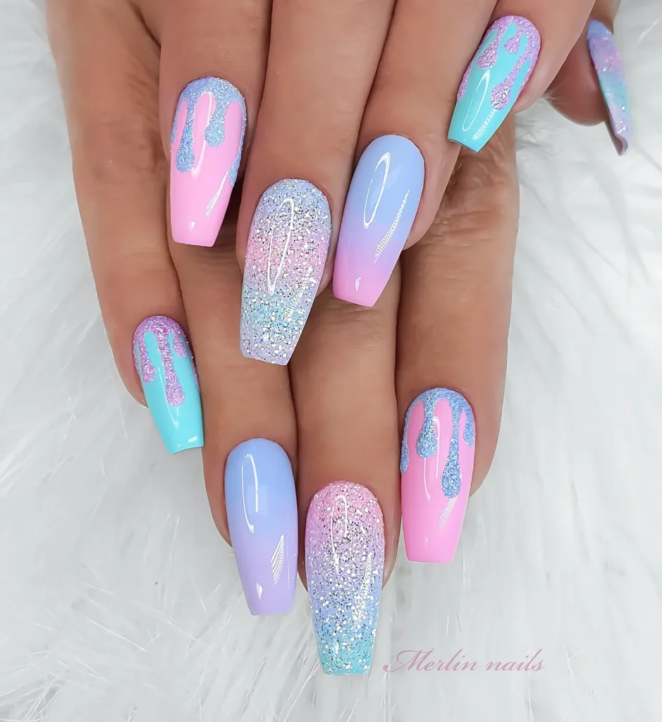 glitter drip nails