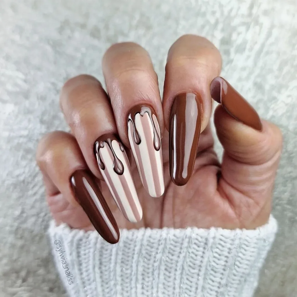 melted chocolate nail design