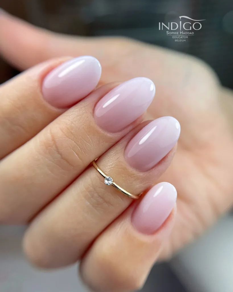 milky pink natural glossy nails
