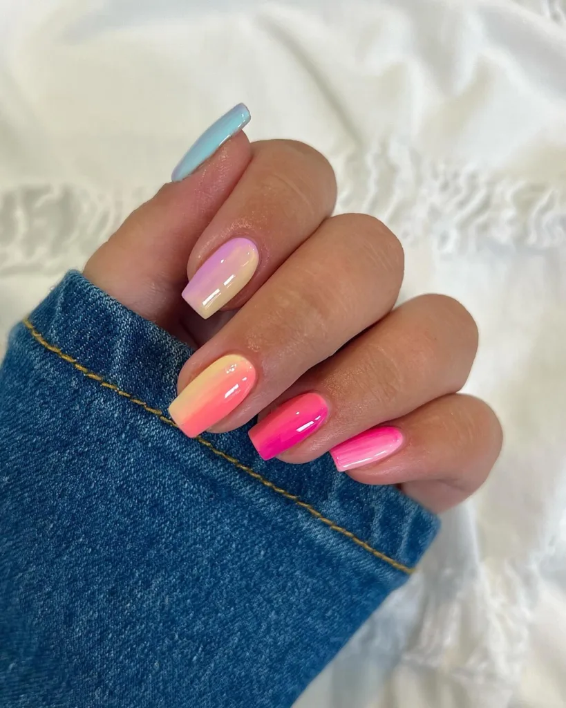 multicolor summer ombre nails