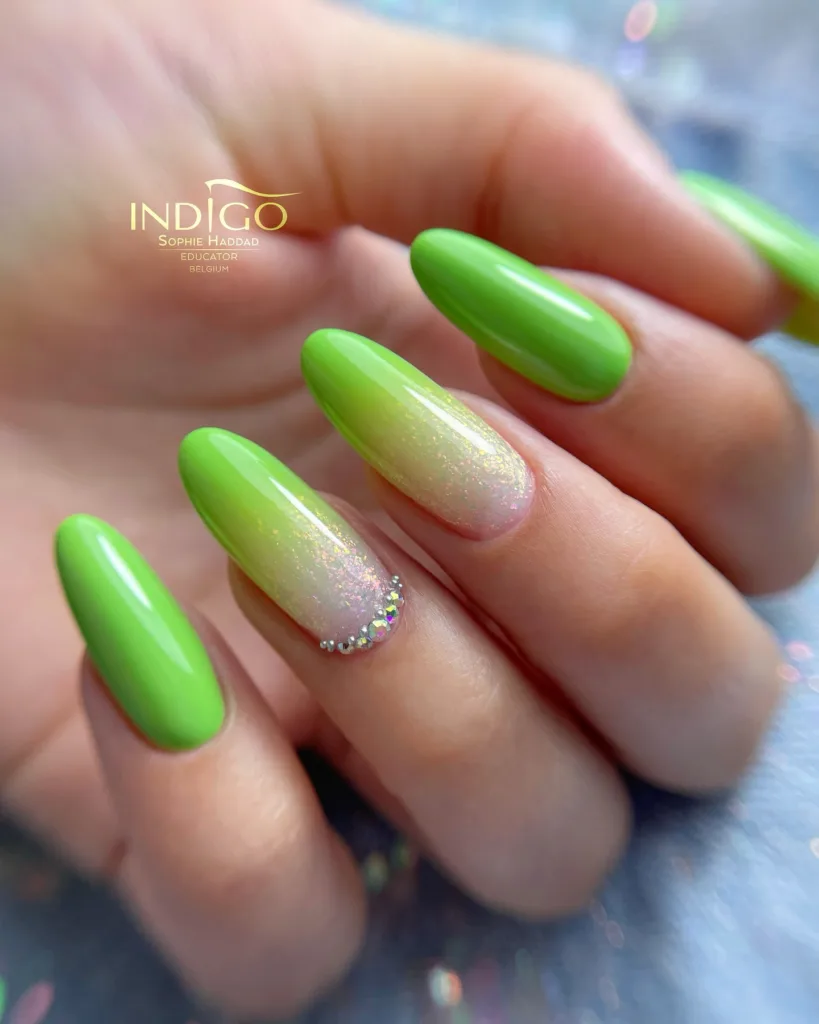 neon green ombre glitter nails