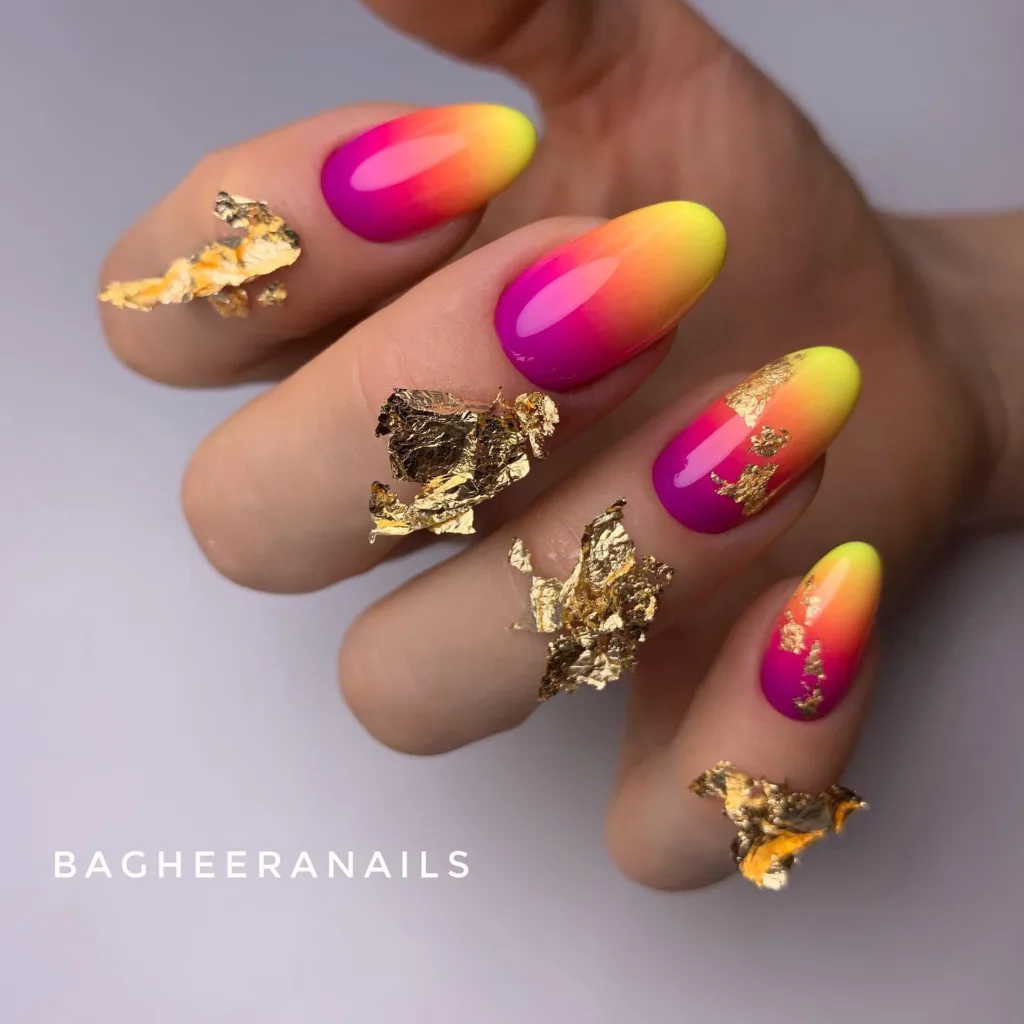 neon ombre nails with foil