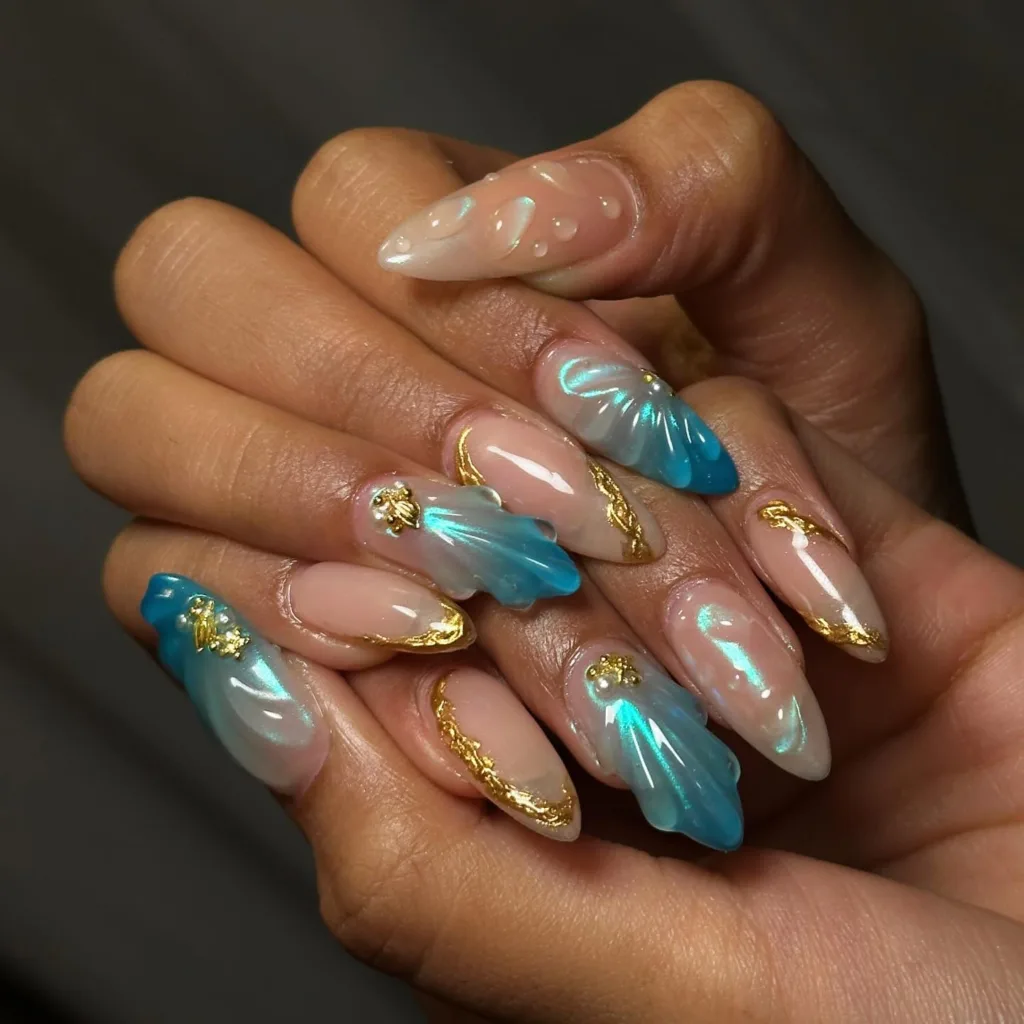 ocean shell glam nails
