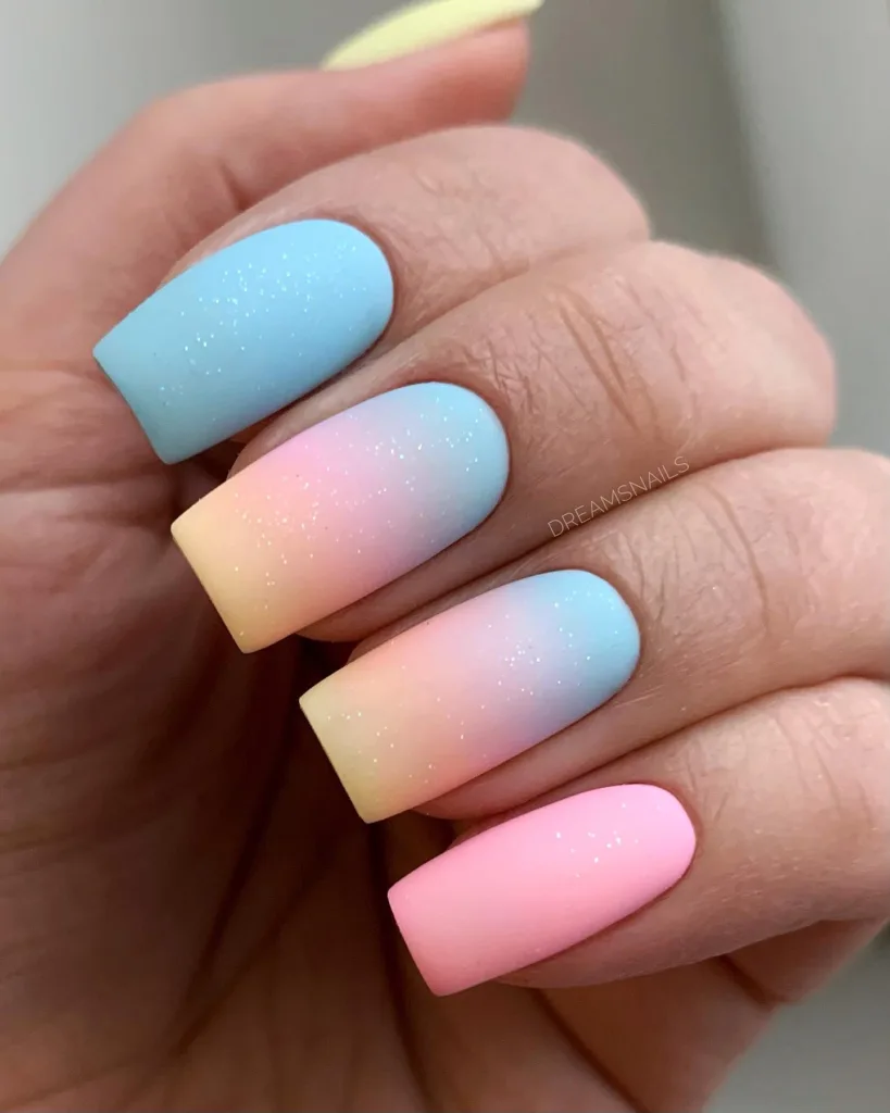 pastel rainbow ombre square nails