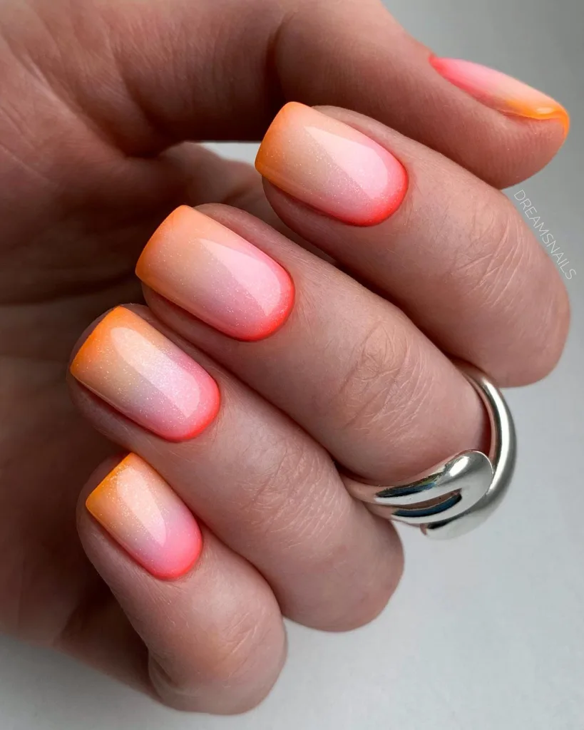 peach coral shimmer ombre nails