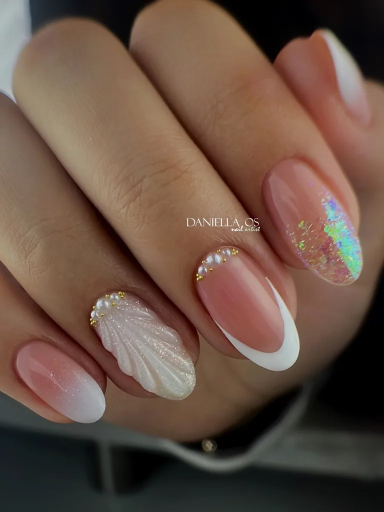 pearl french shell nails