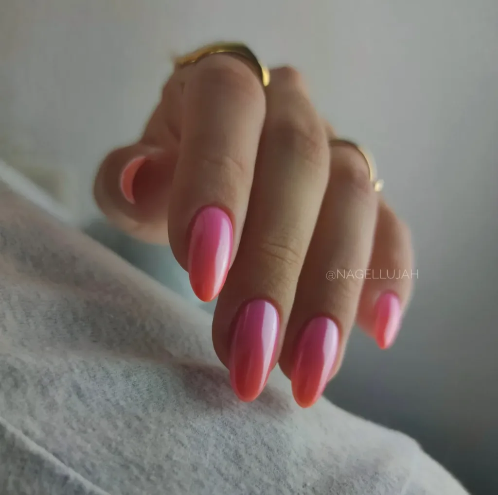 pink coral ombre almond nails