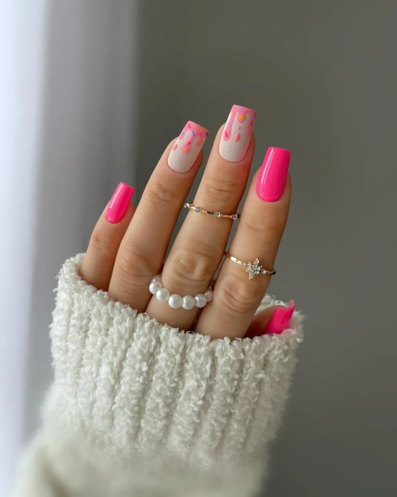 pink drip ice cream nails