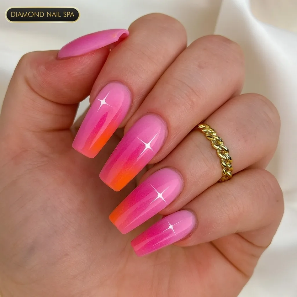 pink orange ombre nails