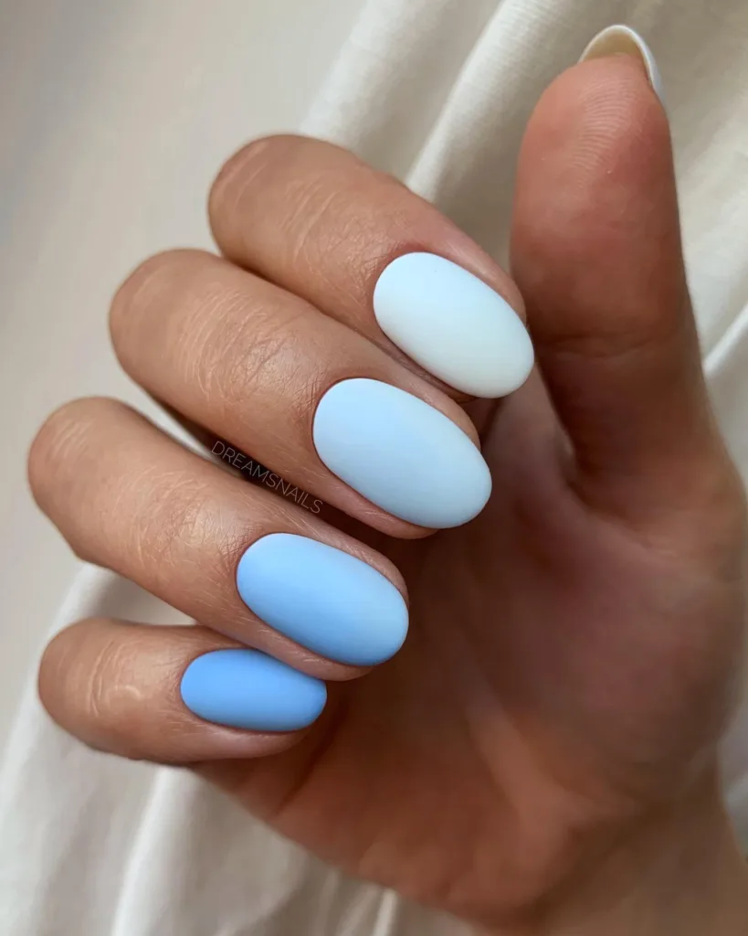 soft blue matte ombre nails
