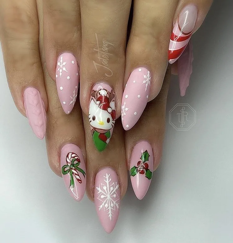 christmas kitty nails