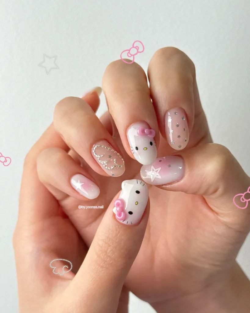 hello kitty star charm nails